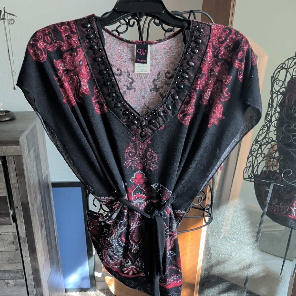 Wrapper Black and Red Beaded Blouse